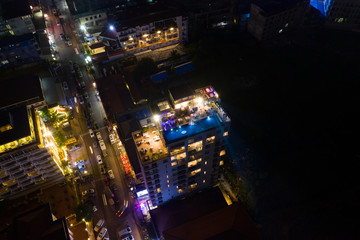 Aerial view to Otres Beach with many hotels and resorts, Sihanoukville, Cambodia