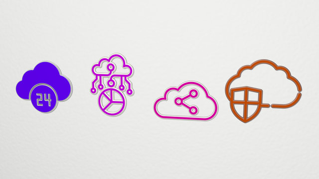 cloud computing 4 icons set, 3D illustration