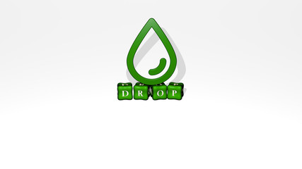 drop 3D icon object on text of cubic letters, 3D illustration