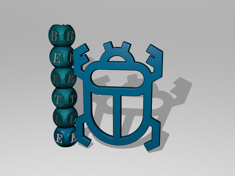 BEETLE 3D icon and dice letter text, 3D illustration