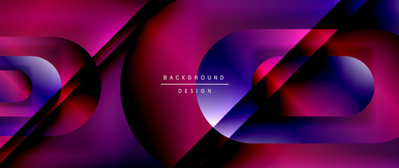 Vector geometric abstract background with lines and modern forms. Fluid gradient with abstract round shapes and shadow and light effects