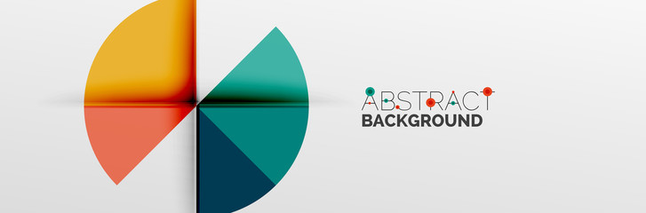 Bright color circles, abstract round shapes and triangles composition with shadow effects. Vector modern geometric design template