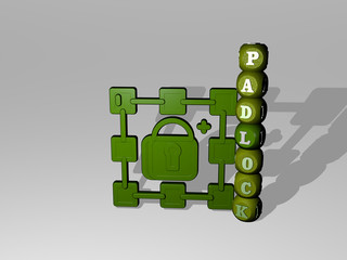 PADLOCK text beside the 3D icon, 3D illustration