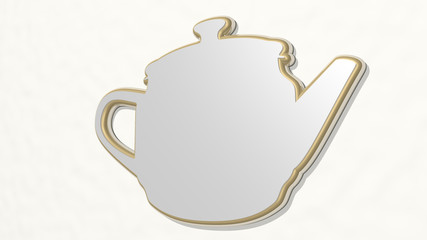 tea pot 3D drawing icon, 3D illustration