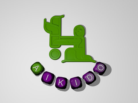 aikido text around the 3D icon, 3D illustration