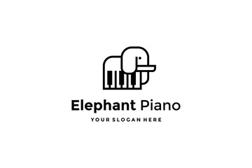 elephant and piano logo design vector