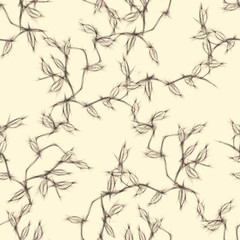 Sketched Leaves Seamless Pattern. Hand Drawn Illustration. 