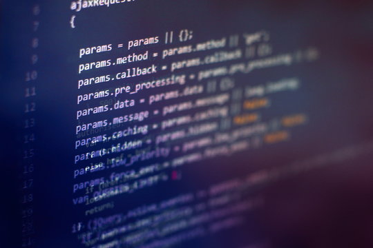 Server logs analysis. Closeup developing programming and coding technologies. Developer working on web sites codes in office.