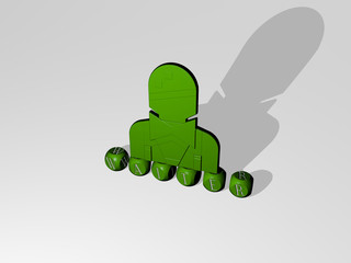 waiter 3D icon over cubic letters, 3D illustration