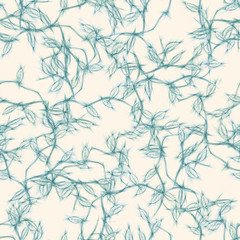 Sketched Leaves Seamless Pattern. Hand Drawn Illustration. 