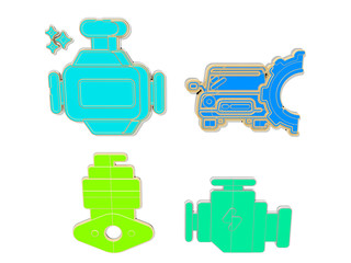 CAR ENGINE 4 icons set, 3D illustration