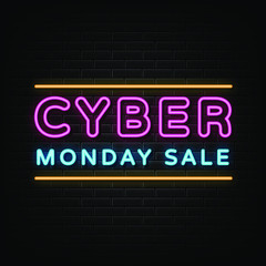 cyber monday sale, neon sign, neon vector template