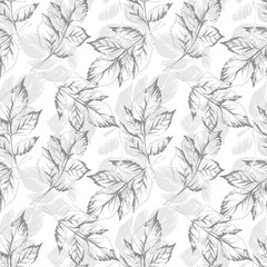 Sketched Leaves Seamless Pattern. Hand Drawn Illustration. 