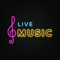 Obraz premium Live music neon sign, neon style template