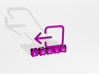 login 3D icon on cubic text, 3D illustration