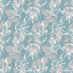 Sketched Leaves Seamless Pattern. Hand Drawn Illustration. 