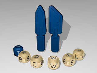 trowel round text of cubic letters around 3D icon, 3D illustration