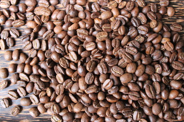 Closeup of dry roasted coffee beans