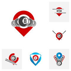 Set of Point Billiards logo design vector. Sport labels for poolroom. Billiards club logo template.