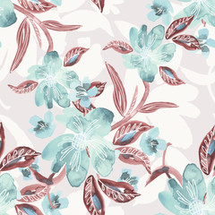 Summer Flowers Seamless Pattern. Watercolor Background. Hand Painted Illustration.