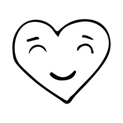 Doodle icon of smiling emoticon heart shape. Hand drawn smiling heart