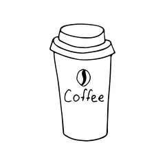 Doodle coffee cup icon illustration in vector. Hand drawn coffee cup illustration in vector on white background