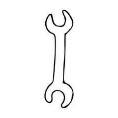 Wrench construction tool doodle icon. Hand drawn wrench. Doodle repair icon in vector. Doodle wrench illustration in vector