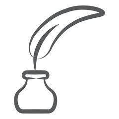 
Feather and inkpot denoting vintage calligraphy, quill pen line icon
