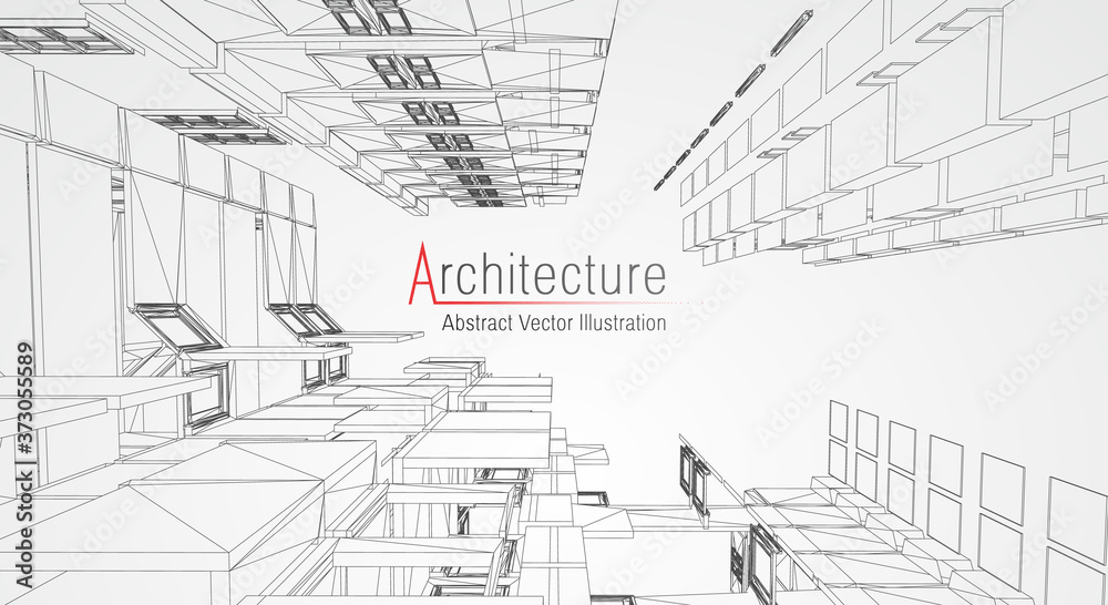 Wall mural architecture line background. building construction sketch vector abstract. modern city 3d project. 