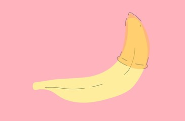 Flat vector illustration of banana with condom.