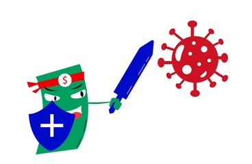 Flat vector of money vs covid-19. Economic sector while pandemic.