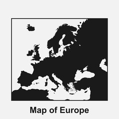 Europe map black and white vector icon.