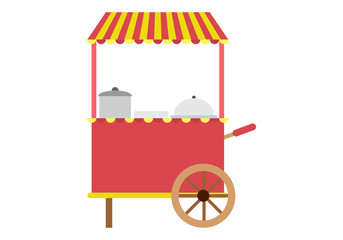 Puesto de comida rápida rojo y amarillo.