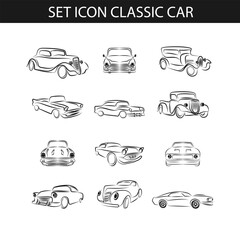 Classic cars drawing logo illustrations on light background - obrazy, fototapety, plakaty