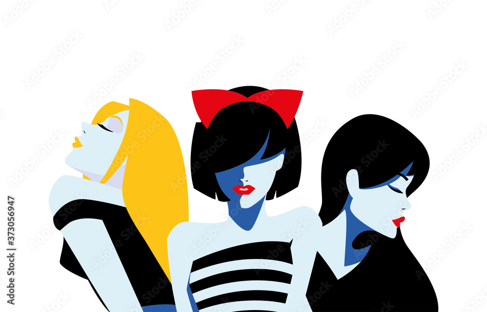 Poster sexy blond and black hair women in comic style vector design