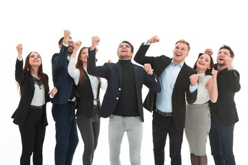 Fototapeta na wymiar Business team celebrating a triumph with arms up