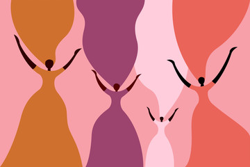 Illustration of dark women with long  flowing hairs