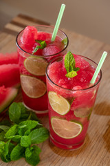 cocktail with watermelon and mint