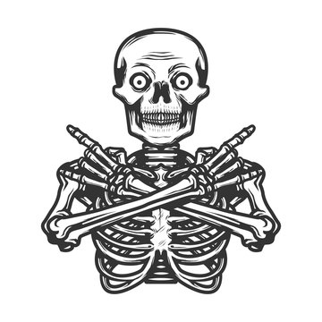 Human skeleton posing. metal music graphic design with skull illustration for t-shirt and other uses