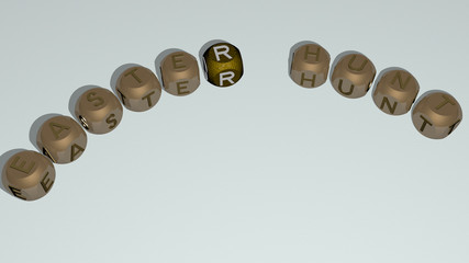 EASTER HUNT text of dice letters with curvature, 3D illustration