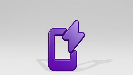 PHONE ACTION FLASH 3D icon casting shadow, 3D illustration
