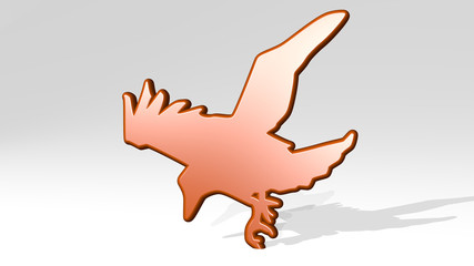 raven flying 3D icon casting shadow, 3D illustration