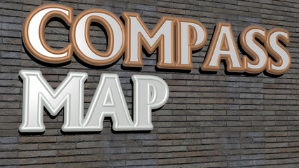 COMPASS MAP text on textured wall, 3D illustration