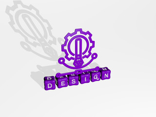 DESIGN 3D icon on cubic text, 3D illustration
