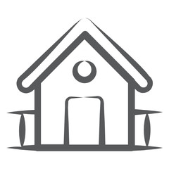 
A countryside home with fence aside, farmhouse line icon

