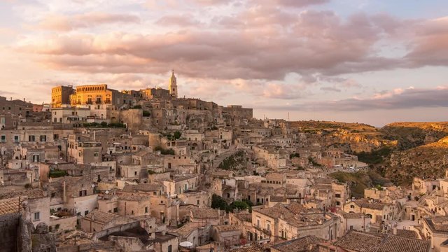 matera city old town timelapse day to night,sassi di matera time lapse at sunset