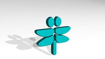 FLYING INSECT DRAGONFLY 3D icon casting shadow, 3D illustration