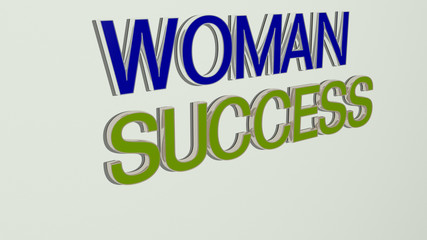 woman success text on the wall, 3D illustration