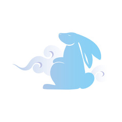 Blue rabbit with cloud of mid autumn harvest festival vector design