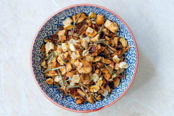 Refreshing Dry Tea Satsuma, Pineapple and Apple in Bowl served for Cold Tea in Summer.